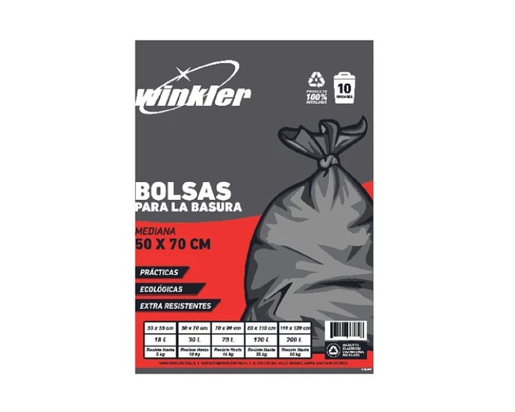 Bolsa de Basura 30 litros Negra 50x70cm 0,15 Rollo 10 Unidades