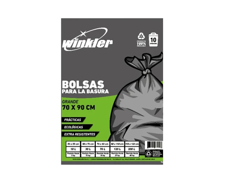 Bolsa de Basura 60 litros Negra 70x90cm 0,18 Rollo 10 Unidades